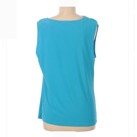 Preowned Sleeveless Cowl neckline Solid Turquoise Ruched ~Large - Picture 2 of 2